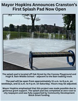 Mayor Hopkins Announces Cranston’s First Splash Pad Now Open